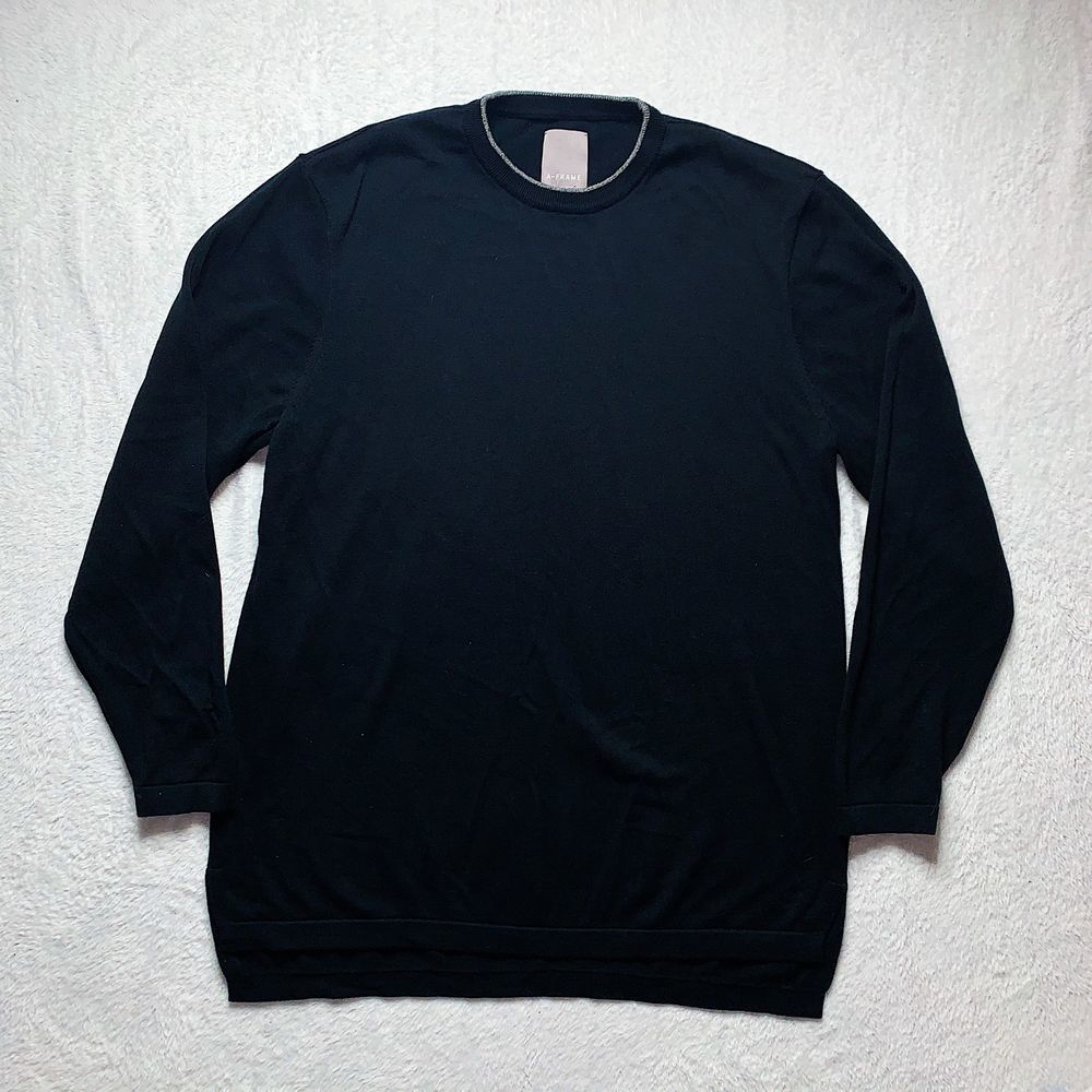 A FRAME Pullover Knit Sweater Cotton Blend Long Sleeve crew Neck black L